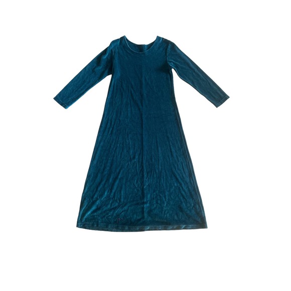Vintage Women S Mishi Green Velour Velvet Long Slv Maxi Shift Dress Stretch Knit - Picture 1 of 5